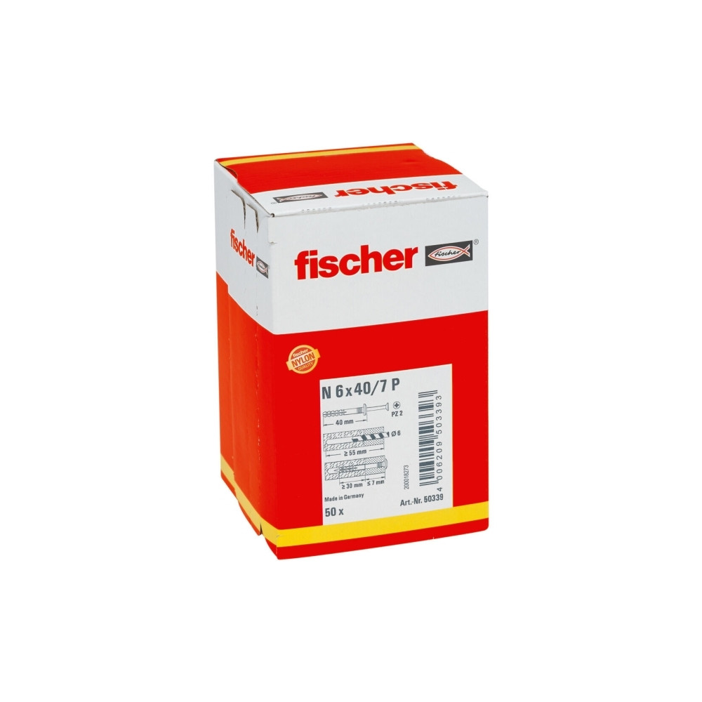 Produktbild för Fischer 50339, Kit med skruv och väggplugg, Tegel, Betong, P...