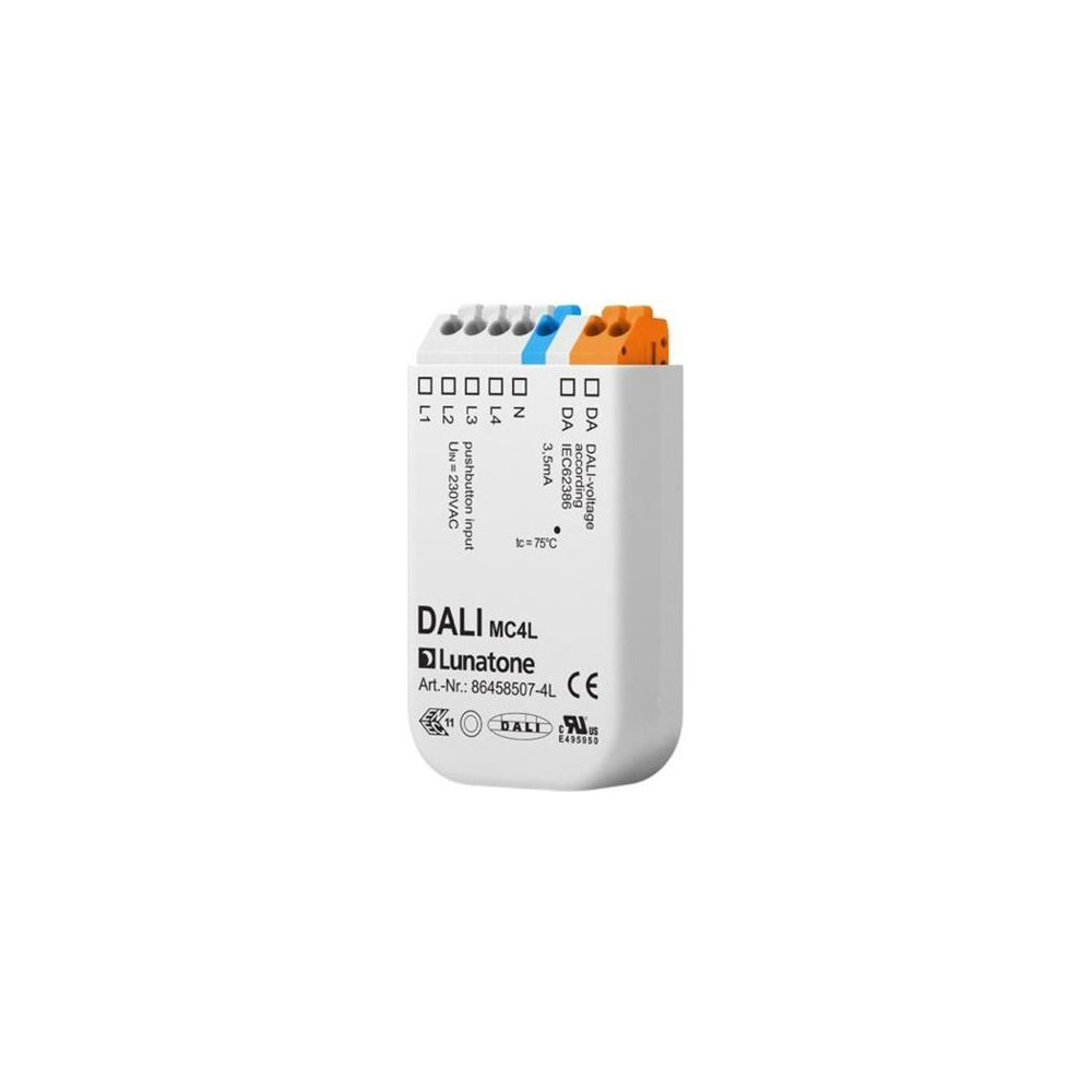 Produktbild för DALI inputmodul med 4 ingångar för 230V-strömbrytare med fjä...