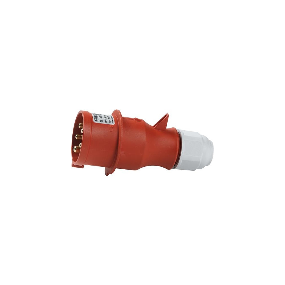 Produktbild för BALS CEE stickpropp 16A 400V klockan H6 5-polig röd, IP44, p...