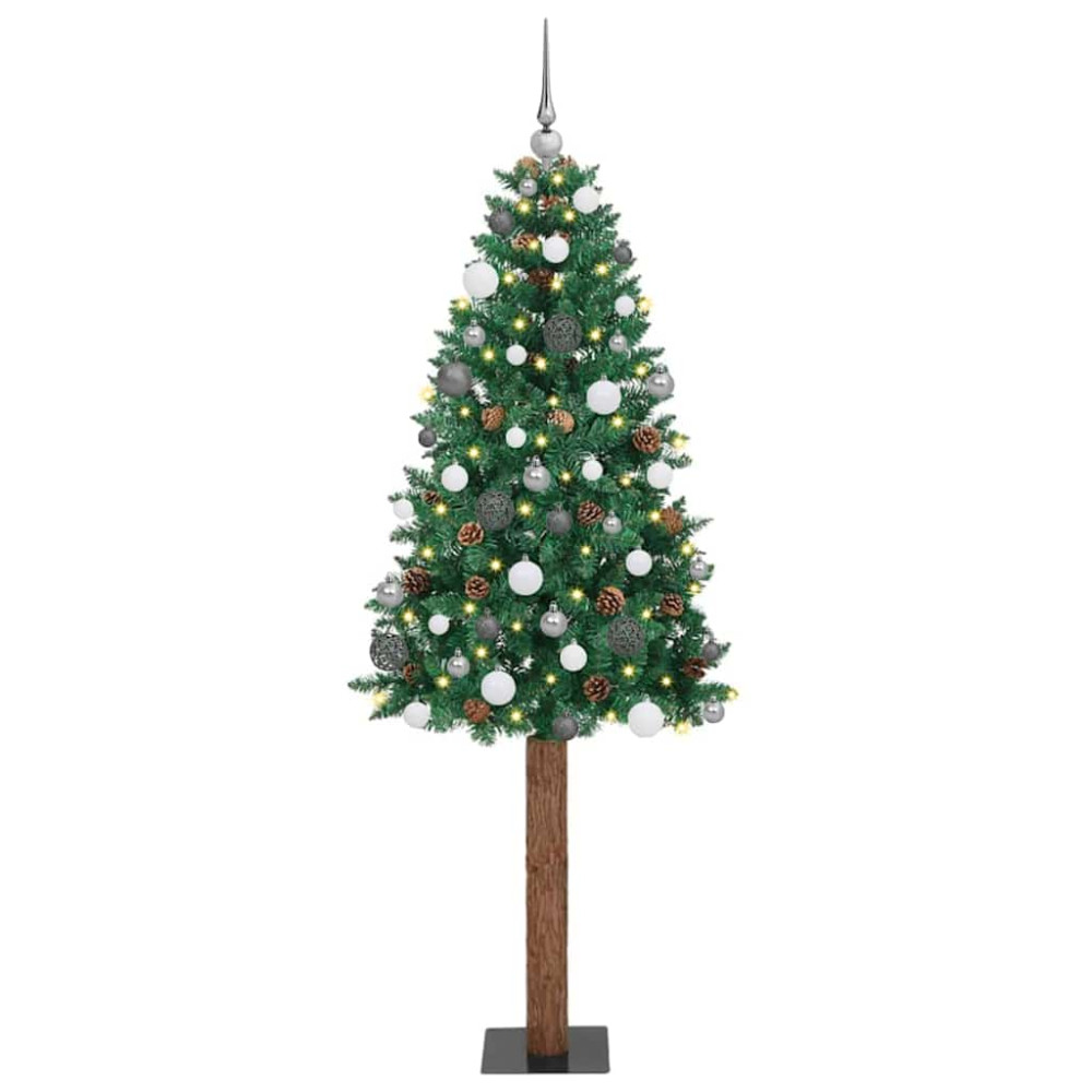 Produktbild för Smal julgran Grön 210 cm PVC och solid furu