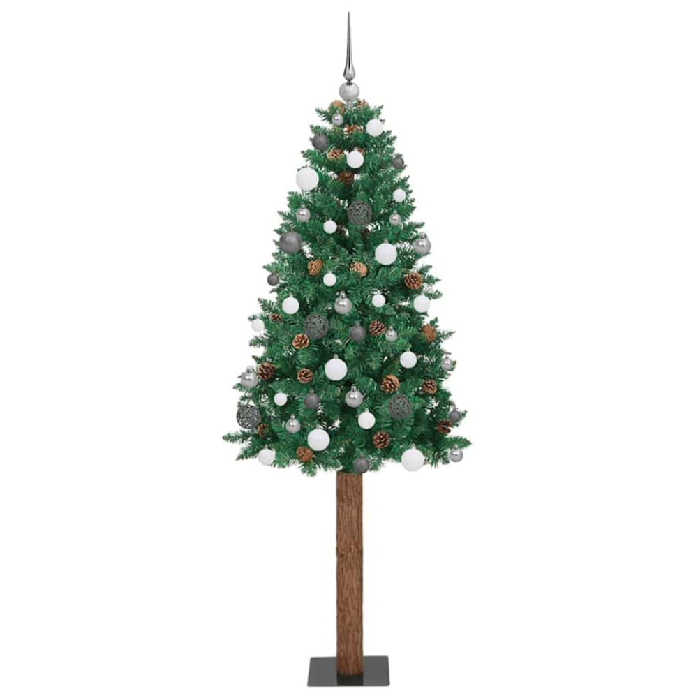 Produktbild för Smal julgran Grön 210 cm PVC och solid furu