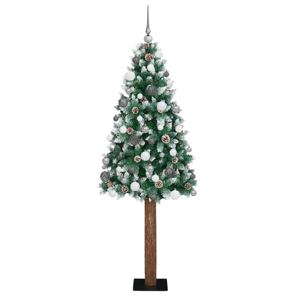 Produktbild för Smal julgran Grön 180 cm PVC och solid furu