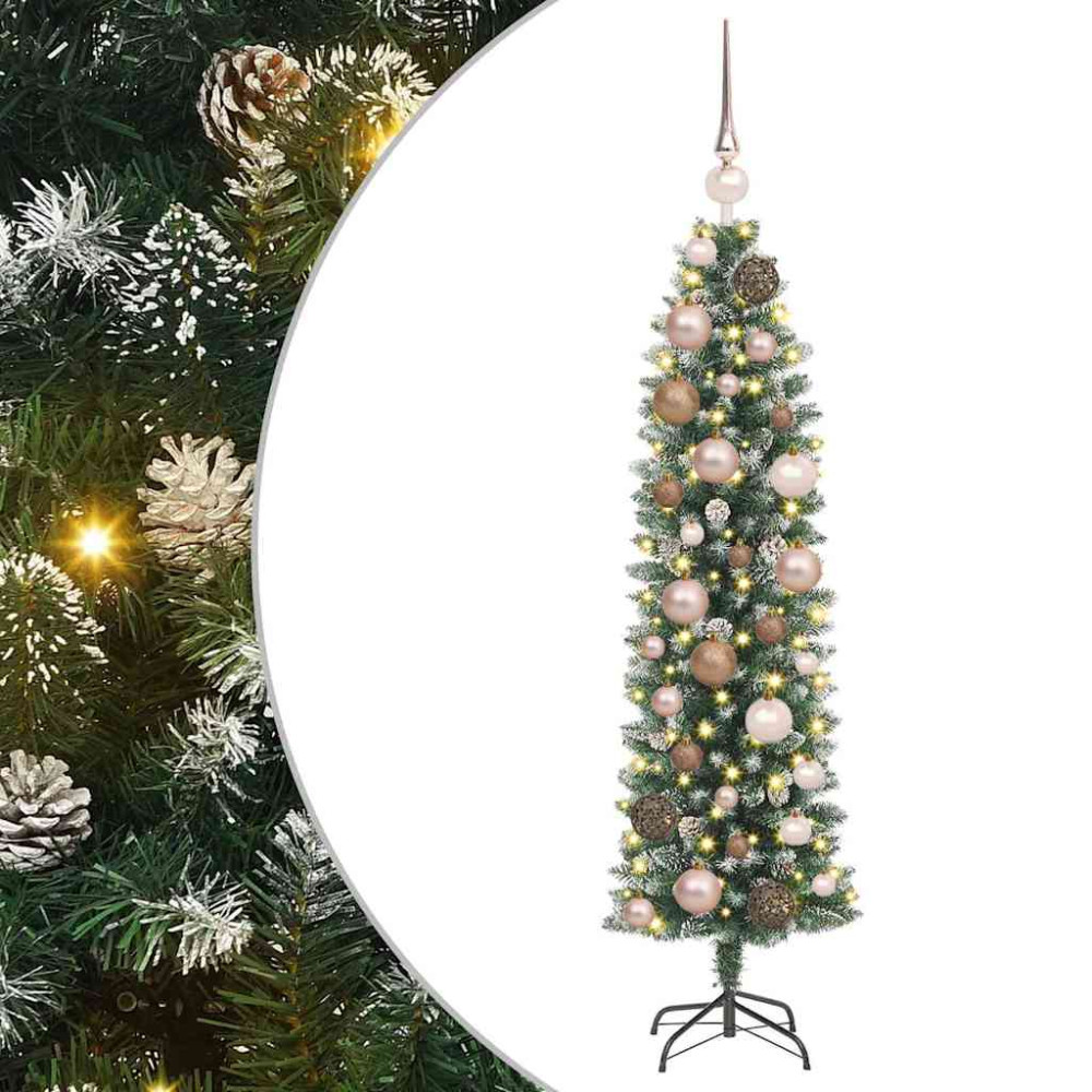 Produktbild för Konstgjort smalt julträd med 150 LED-lampor Grön och Vit 120 cm