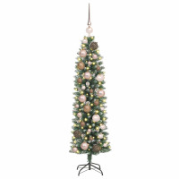 Produktbild för Konstgjort smalt julträd med 150 LED-lampor Grön och Vit 120 cm