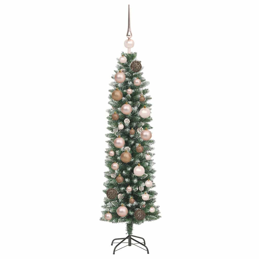 Produktbild för Konstgjort smalt julträd med 150 LED-lampor Grön och Vit 120 cm