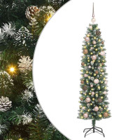 Produktbild för Konstgjort smalt julträd med 150 LED-lampor Grön och Vit 150 cm