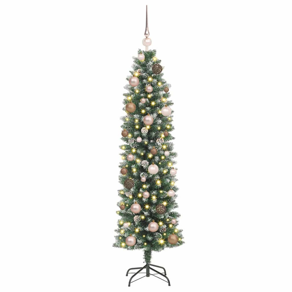 Produktbild för Konstgjort smalt julträd med 150 LED-lampor Grön och Vit 150 cm