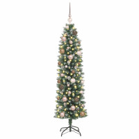 Produktbild för Konstgjort smalt julträd med 150 LED-lampor Grön och Vit 150 cm