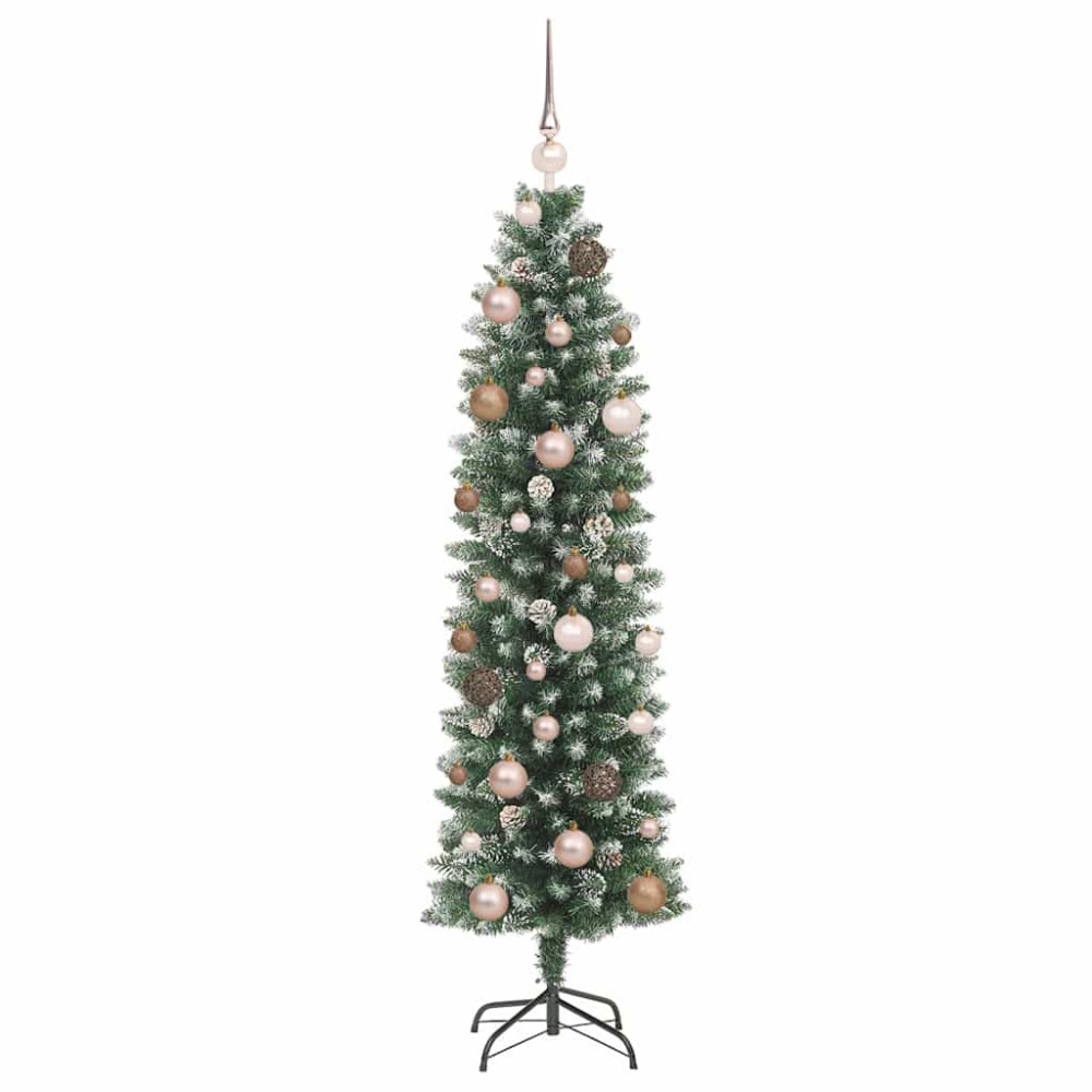 Produktbild för Konstgjort smalt julträd med 150 LED-lampor Grön och Vit 150 cm