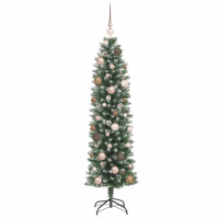 Produktbild för Konstgjort smalt julträd med 150 LED-lampor Grön och Vit 150 cm