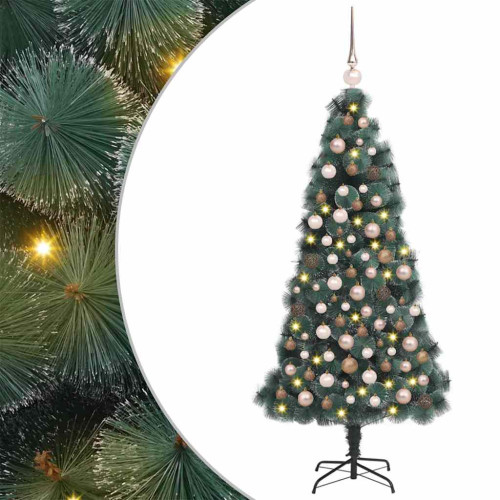 vidaXL Konstgjord förbelyst julgran med bollar Grön 150 cm PET