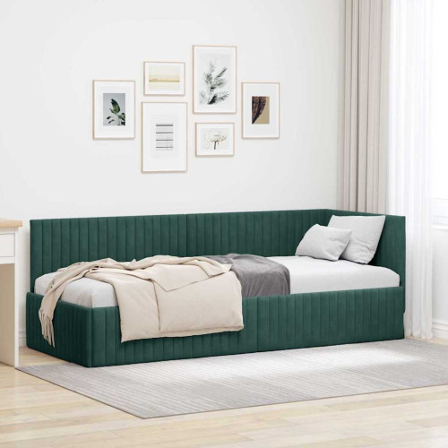 vidaXL Hörn Sängram med huvudgavel Mörkgrön 80 cm x 200 cm Sammet