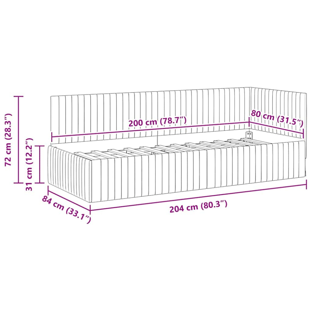 Produktbild för Hörn Sängram med huvudgavel Mörkgrön 80 cm x 200 cm Sammet
