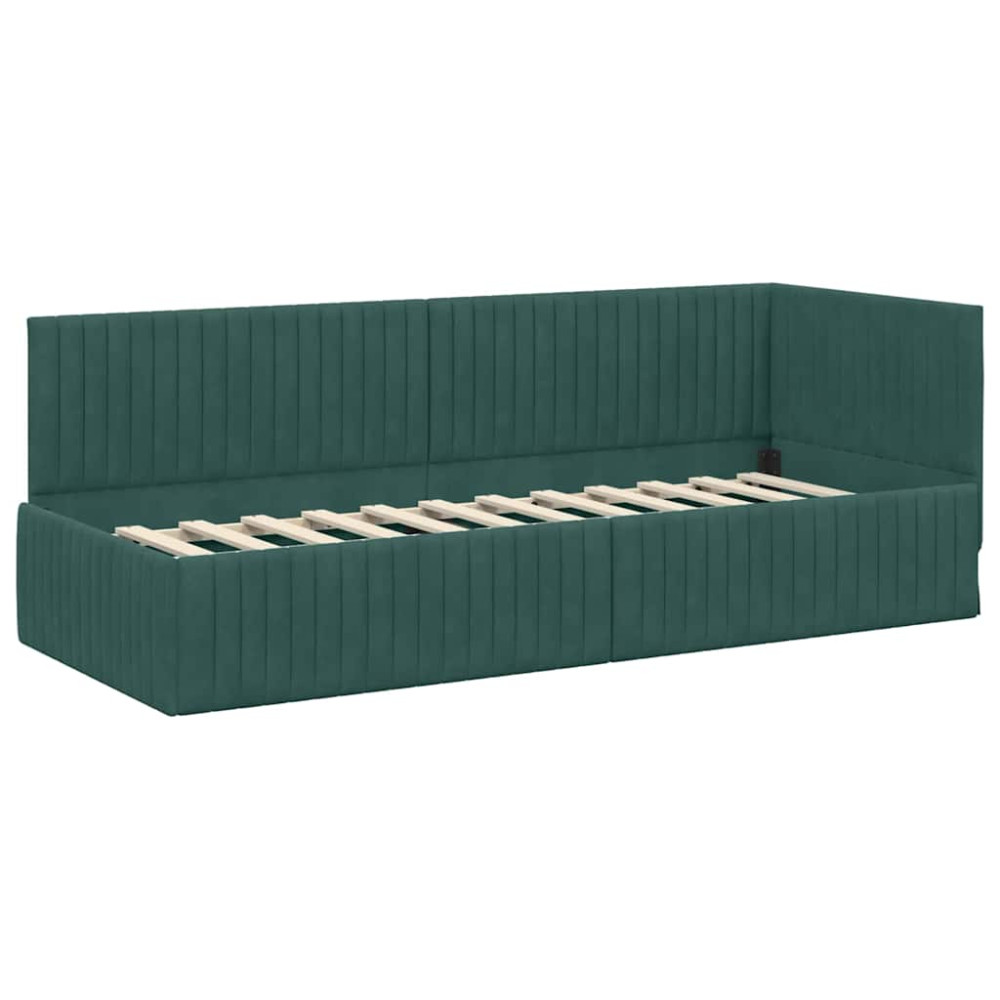 Produktbild för Hörn Sängram med huvudgavel Mörkgrön 80 cm x 200 cm Sammet