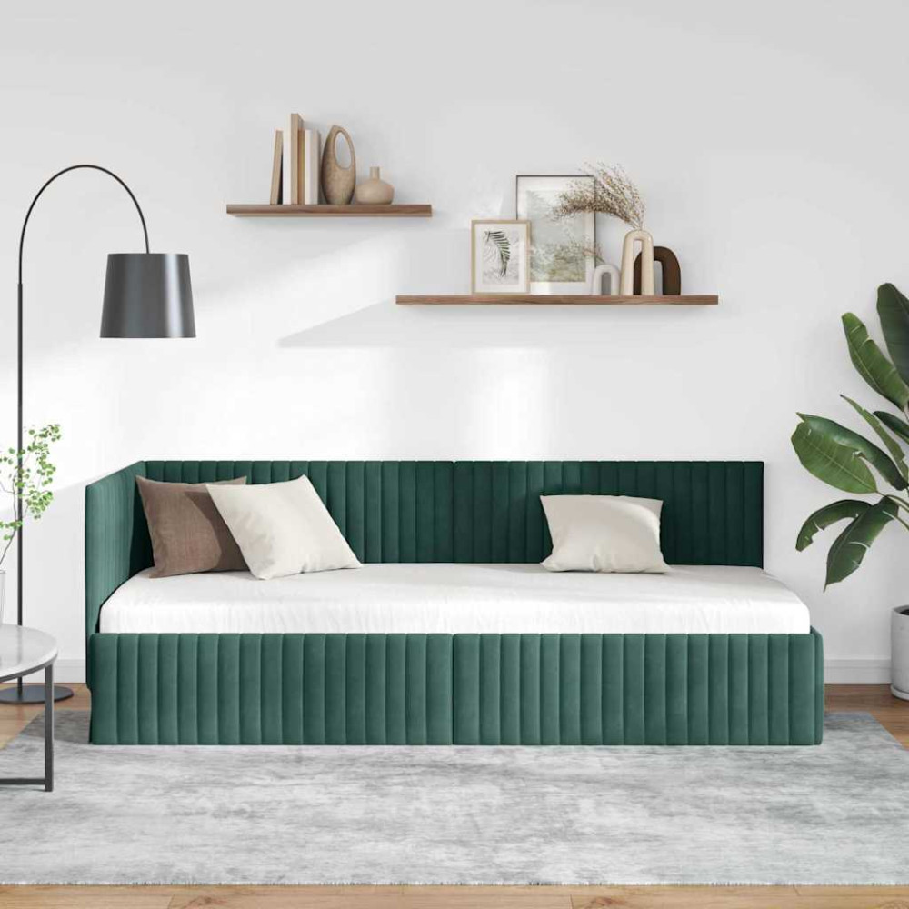 Produktbild för Hörn Sängram med huvudgavel Mörkgrön 80 cm x 200 cm Sammet