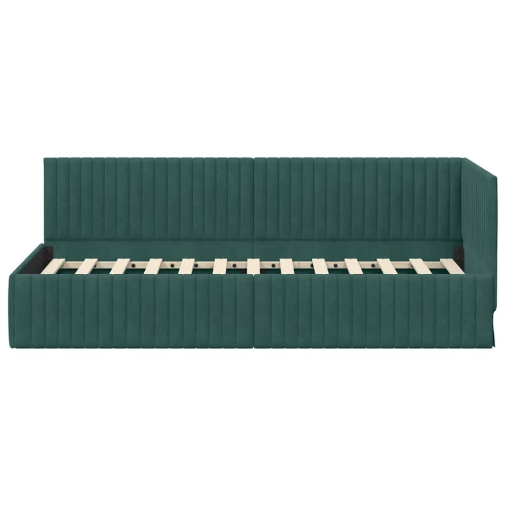 Produktbild för Hörn Sängram med huvudgavel Mörkgrön 80 cm x 200 cm Sammet