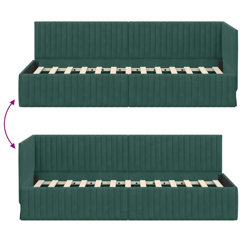 Produktbild för Hörn Sängram med huvudgavel Mörkgrön 80 cm x 200 cm Sammet
