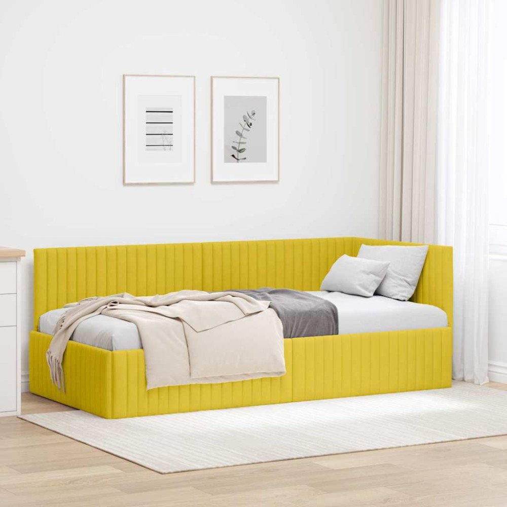 Produktbild för Hörn Sängram med huvudgavel Gul 90 cm x 190 cm Sammet
