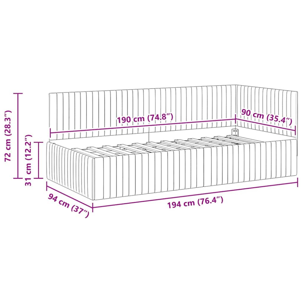 Produktbild för Hörn Sängram med huvudgavel Gul 90 cm x 190 cm Sammet