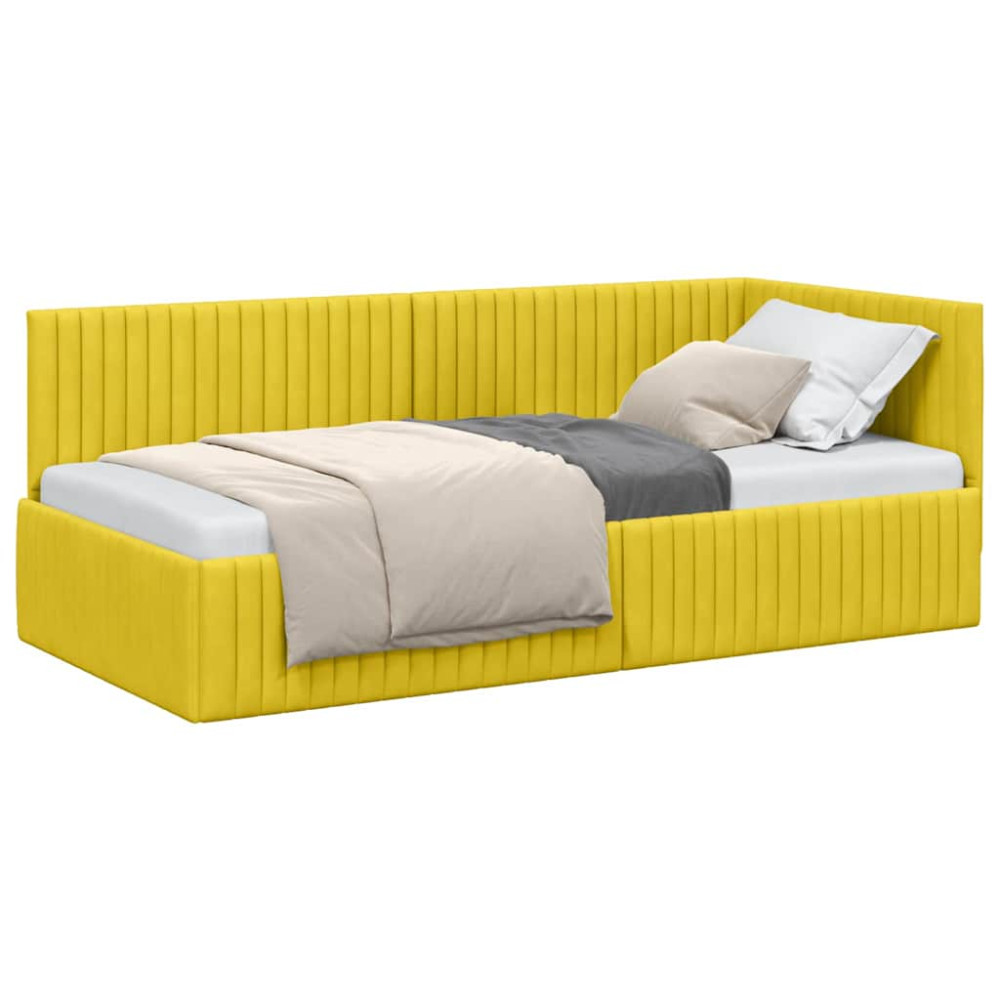 Produktbild för Hörn Sängram med huvudgavel Gul 90 cm x 190 cm Sammet