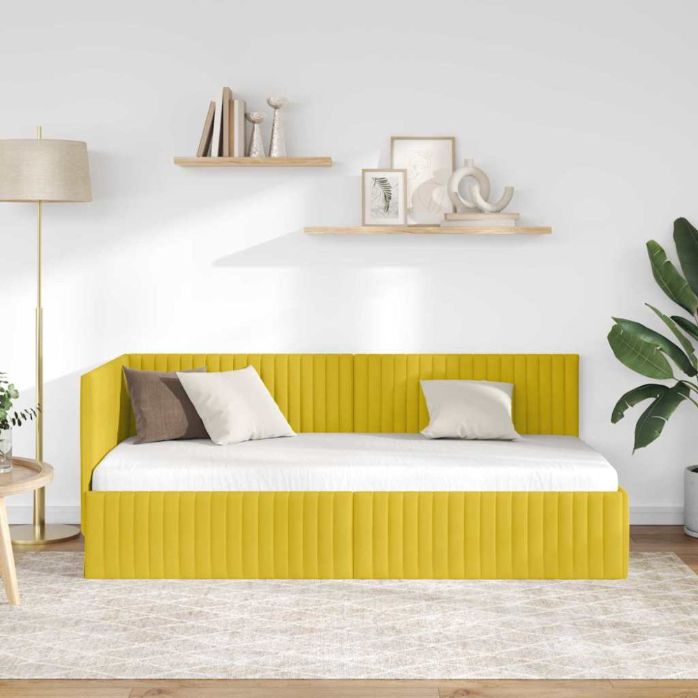 Produktbild för Hörn Sängram med huvudgavel Gul 90 cm x 190 cm Sammet