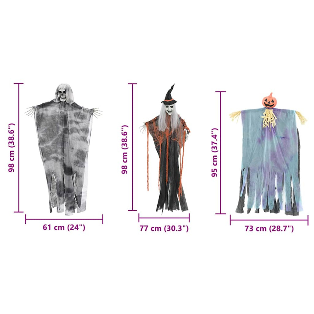 Produktbild för Halloween Hängande Spöke 3 pcs Flerfärgsdesign 61 x 97 cm