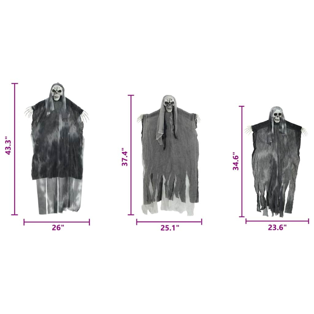 Produktbild för Halloween Hängande Spöke 3 pcs Svart 66 x 110 cm Polyester