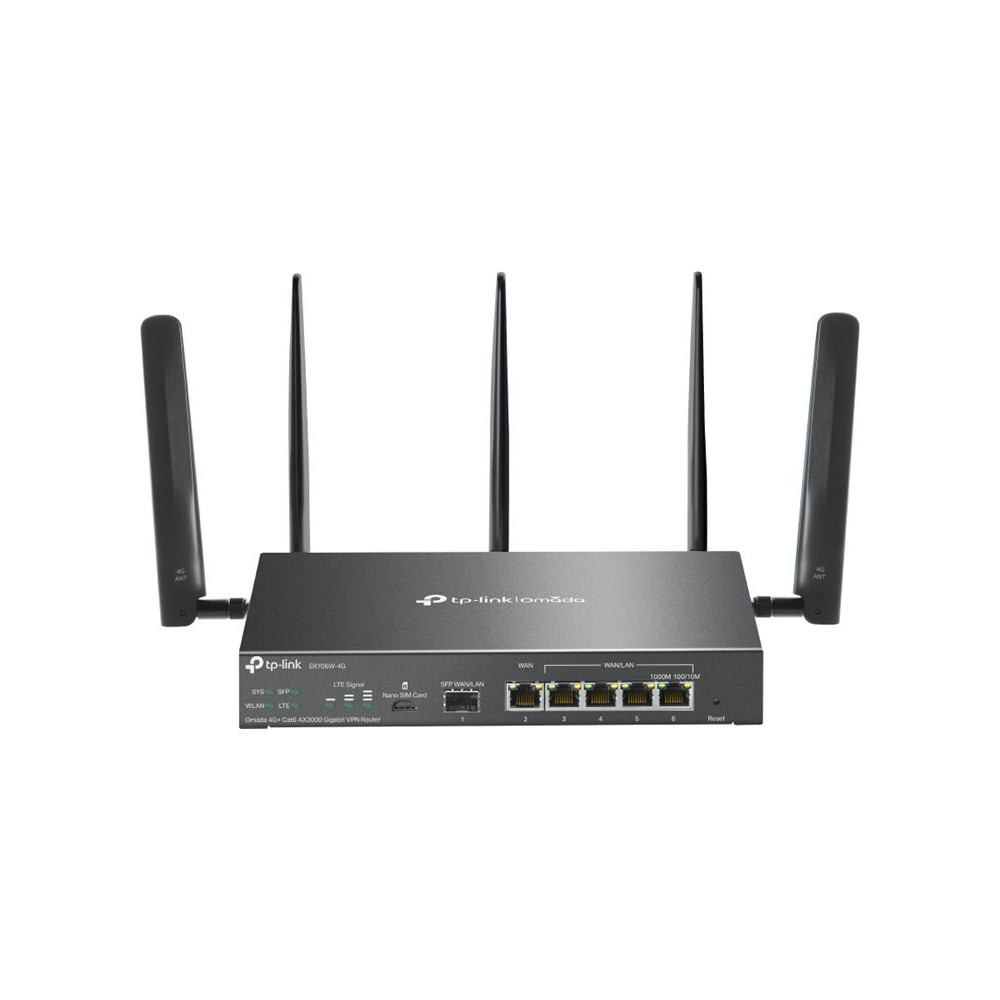 Produktbild för TP-Link Omada ER706W-4G V1 - trådlös router - WWAN - Wi-Fi 6 - 4G - skrivbordsmodell, väggmonterbar