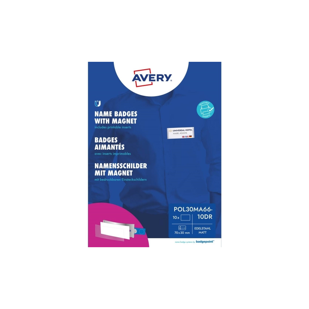 Produktbild för Navneskilt Badgepoint® 70x30 mm, Polar® Medarbejderskiltesæt...