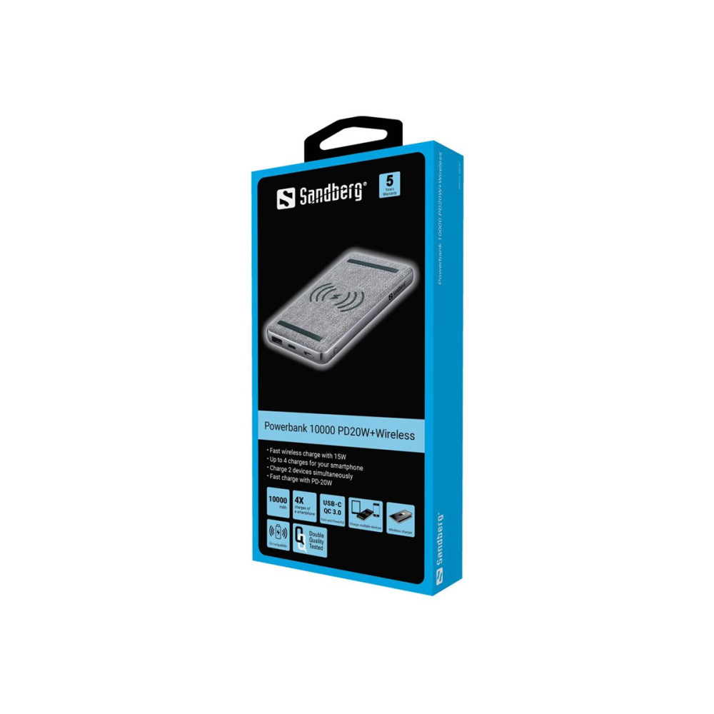 Produktbild för Sandberg trådlös powerbank - Li-pol - USB-C, USB
