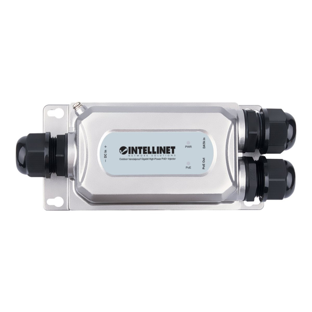 Produktbild för Intellinet Outdoor Vandalproof Gigabit High-Power PoE+ Injector, One 30 W Port, IEEE 802.3at/af Compliant, IP67 Waterproof, IK10 Vandal-proof, Metal Housing - strömtillförsel - 30 Watt