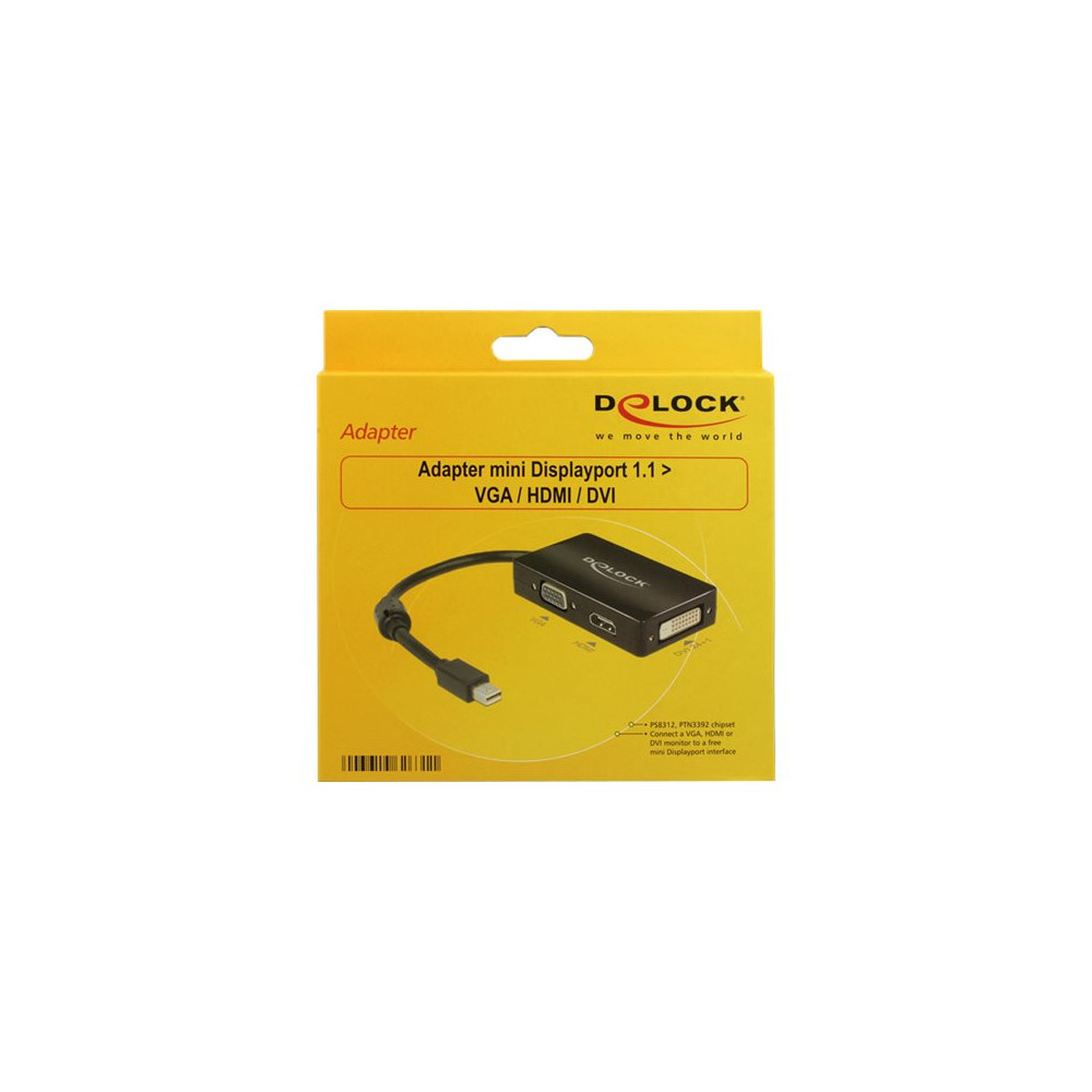 Produktbild för Delock Delock Adapter mini Displayport 1.1 male > VGA / HDMI / DVI female Passive - videokonverterare - svart