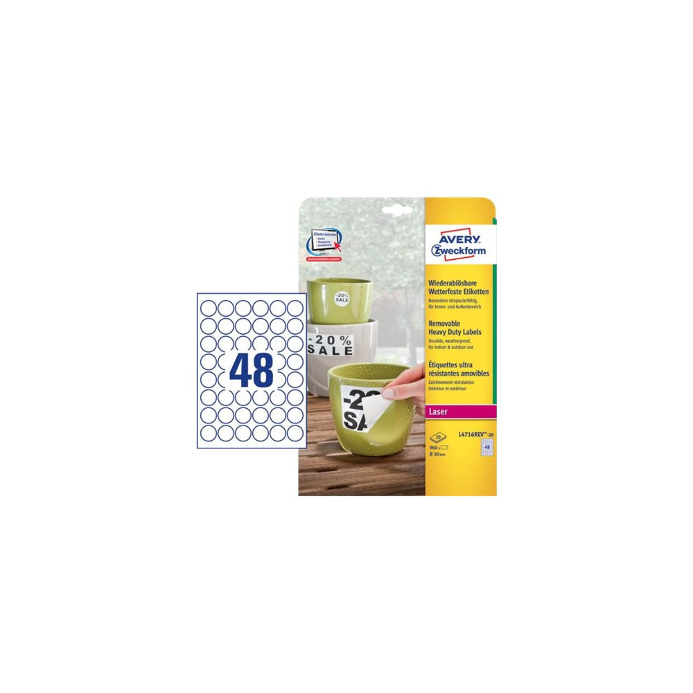 Produktbild för Avery Zweckform - etiketter - matt - 960 etikett (er) - 30 mm rund