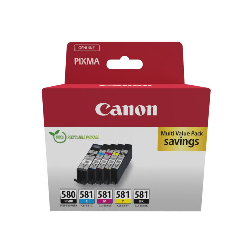 CANON Canon PGI-580BK/CLI-581 BK/C/M/Y Multipack - 5-pack - svart, gul, cyan, magenta, svartfärgad - original - bläcktank
