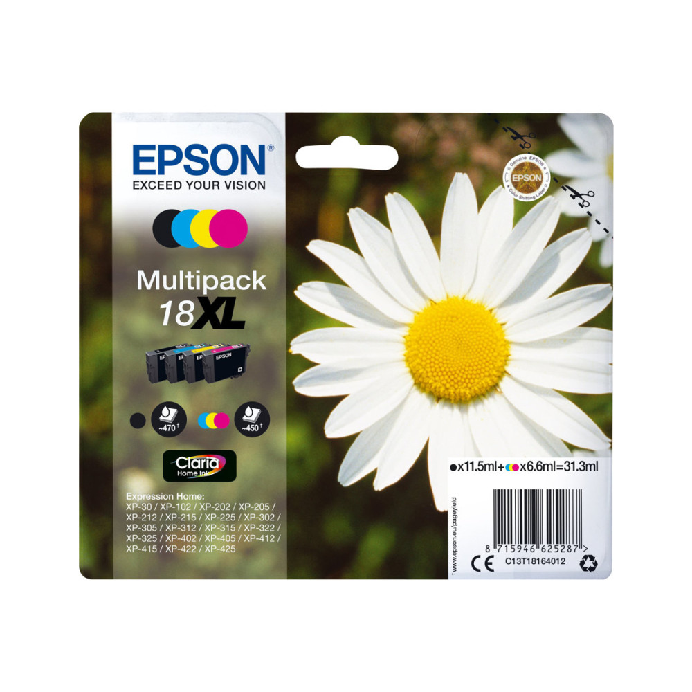 Produktbild för Epson 18XL Multipack - 4-pack - XL - svart, gul, cyan, magenta - original - bläckpatron