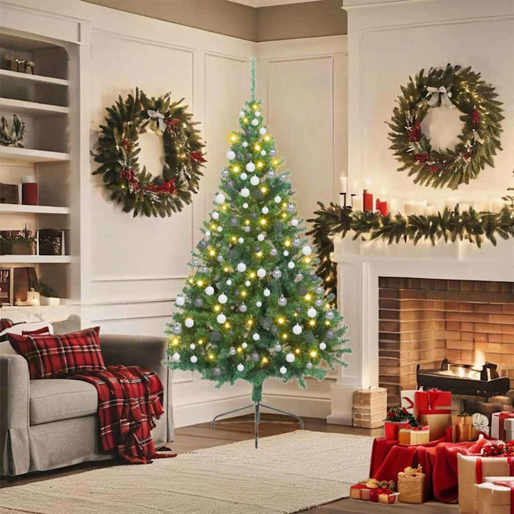 Produktbild för Konstgjord Förbelyst Julgran med 300 LED-lampor Grön 180 cm PVC
