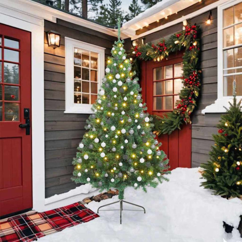 vidaXL Konstgjord Förbelyst Julgran med 300 LED-lampor Grön 210 cm PVC