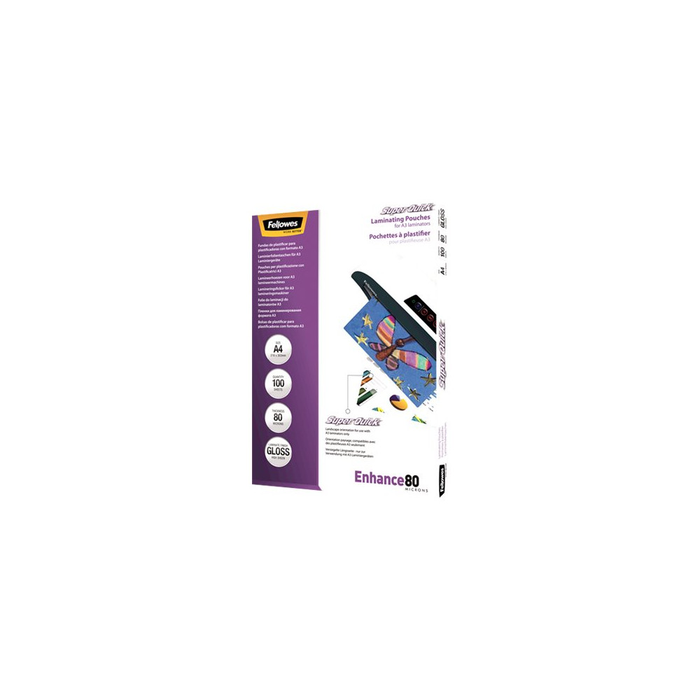 Produktbild för Fellowes Laminating Pouches SuperQuick Enhance 80 micron - 100-pack - glättat - A4 - lamineringsfickor