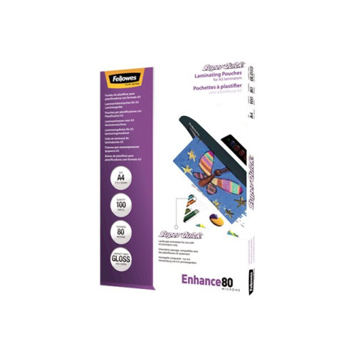 FELLOWES Laminating Pouches SuperQuick Enhance 80 micron - 100-pack - glättat - A4 - lamineringsfickor - Laminering