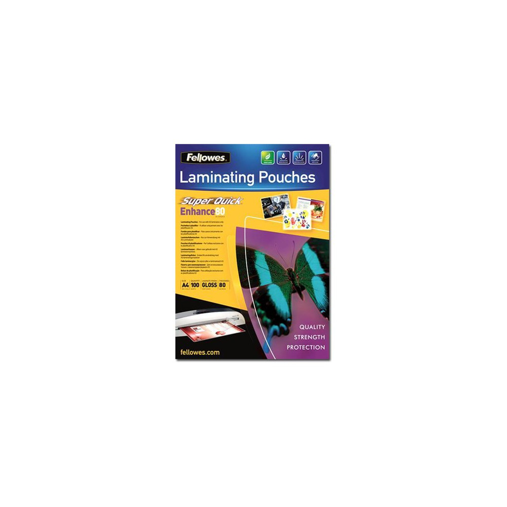 Produktbild för Fellowes Laminating Pouches SuperQuick Enhance 80 micron - 100-pack - glättat - A4 - lamineringsfickor