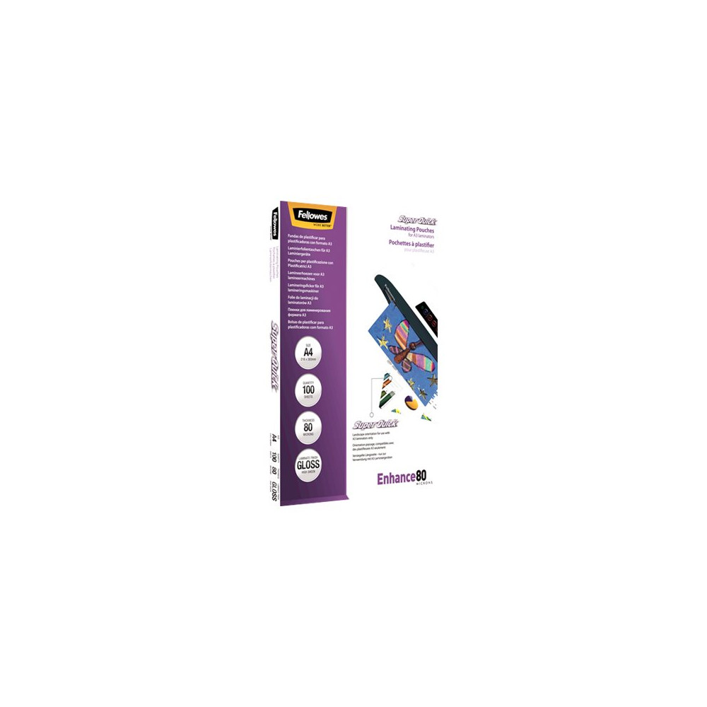 Produktbild för Fellowes Laminating Pouches SuperQuick Enhance 80 micron - 100-pack - glättat - A4 - lamineringsfickor