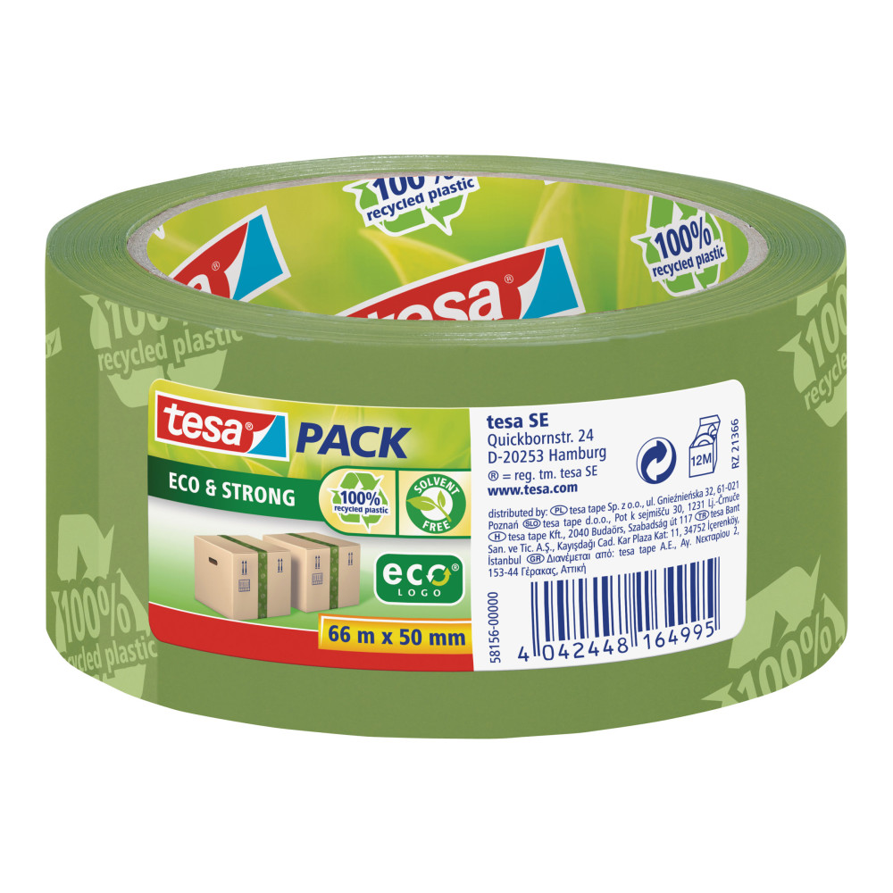 Produktbild för Tesapack Eco & Strong förpackningstejp - 50 mm x 66 m - grön