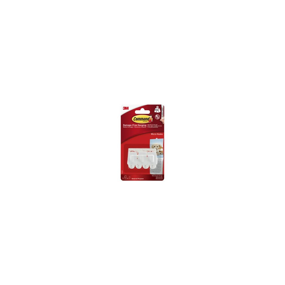Produktbild för Command - självhäftande hook-and-loop-fästanordning - mini - 22 x 11 x 30 mm - vit (paket om 3)