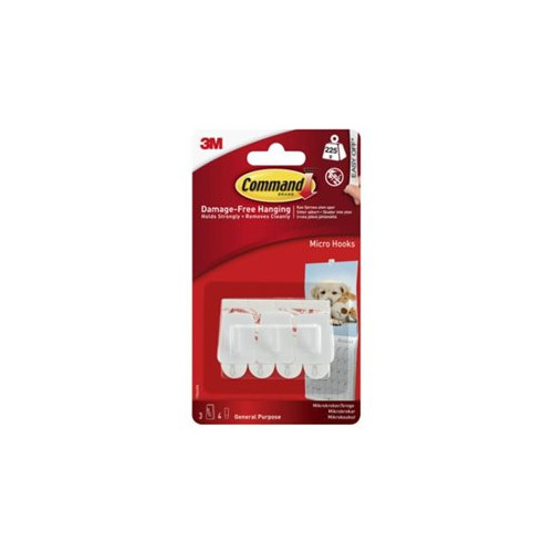 3M Command - självhäftande hook-and-loop-fästanordning - mini - 22 x 11 x 30 mm - vit (paket om 3)