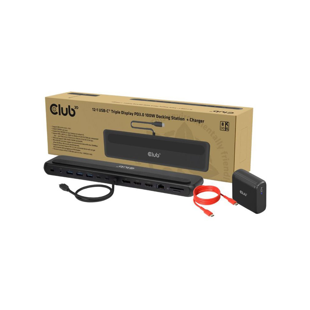 Produktbild för Club 3D - dockningsstation - USB-C - 2 x HDMI, DP - 1GbE