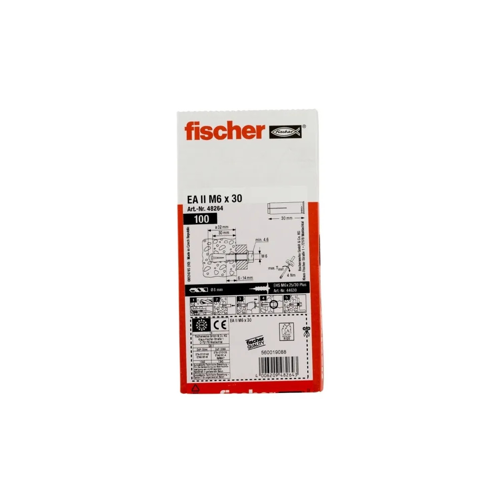 Produktbild för Fischer 48264, Väggplugg, Betong, M6, ETA-07/0135, ETA-07/01...