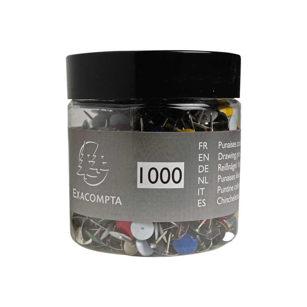 Produktbild för Exacompta - häftstift - 9 mm huvuddiameter, 9 mm nål - blandade färger - paket med 1000