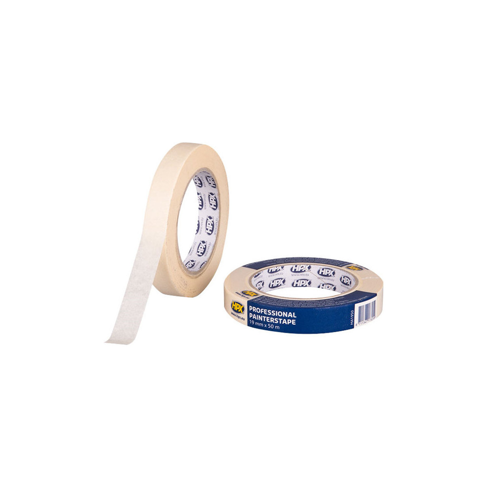 Produktbild för HPX Professional maskeringstejp - 19 mm x 50 m - gräddvit (paket om 48)