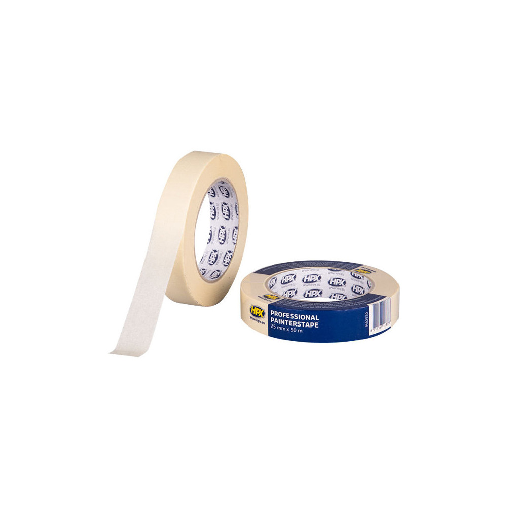 Produktbild för HPX Professional maskeringstejp - 25 mm x 50 m - gräddvit (paket om 36)