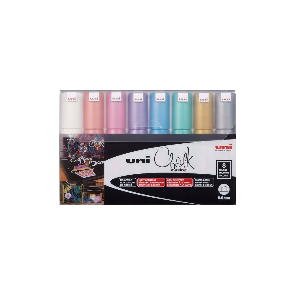 Produktbild för Uni-Ball ChalkGlass PWE-8K, Grön, Ljusblå, Orange, Rosa, Röd...